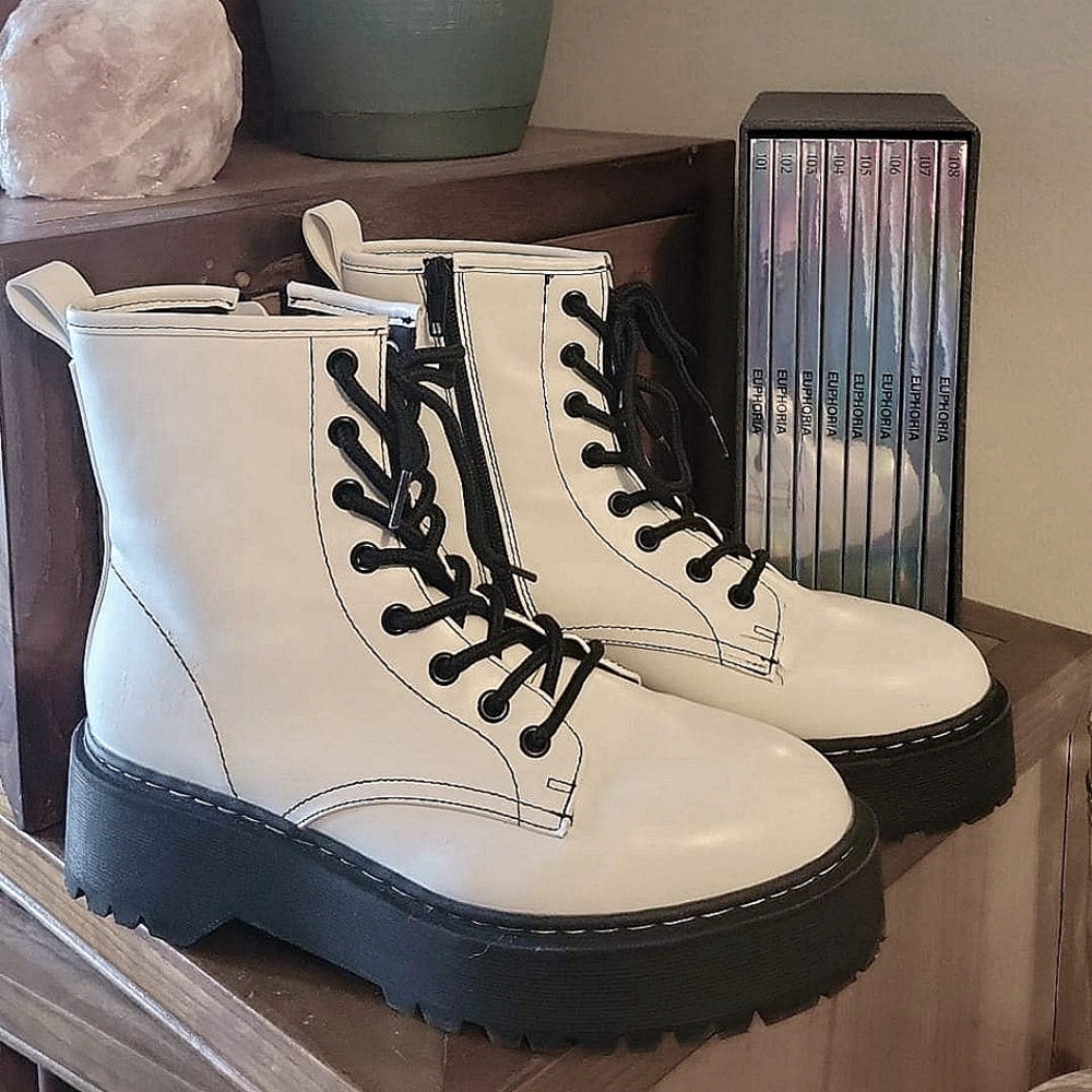 White platform combat boots